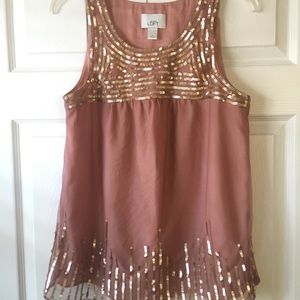 Loft blush pink tank with gold sequins